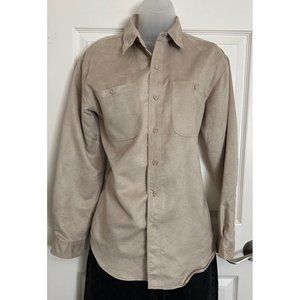 Suede Neutral Button Down Blouse Soft Work Top